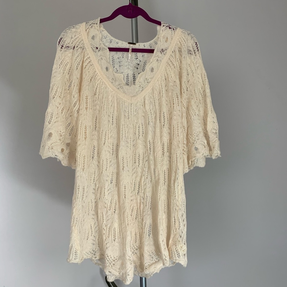 Free People Knit Crochet Tunic in Blush